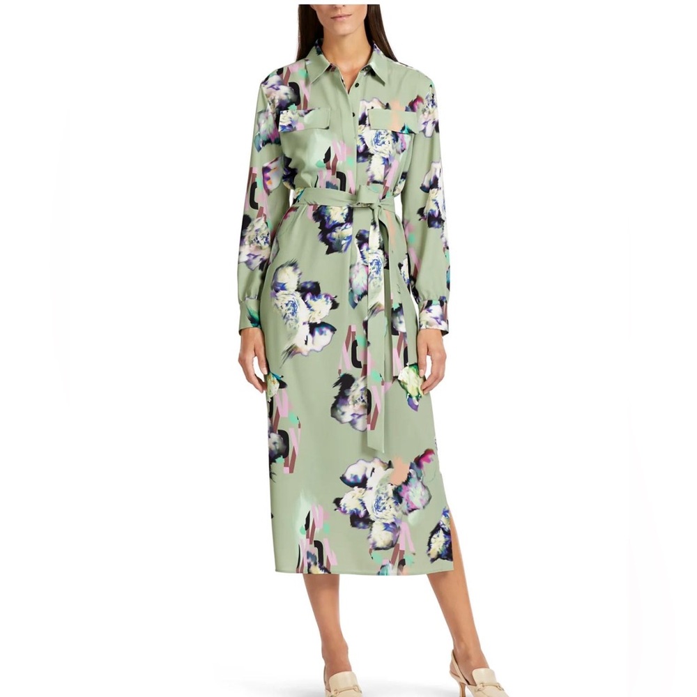 Marc Cain Sage Floral Midi Shirt Dress